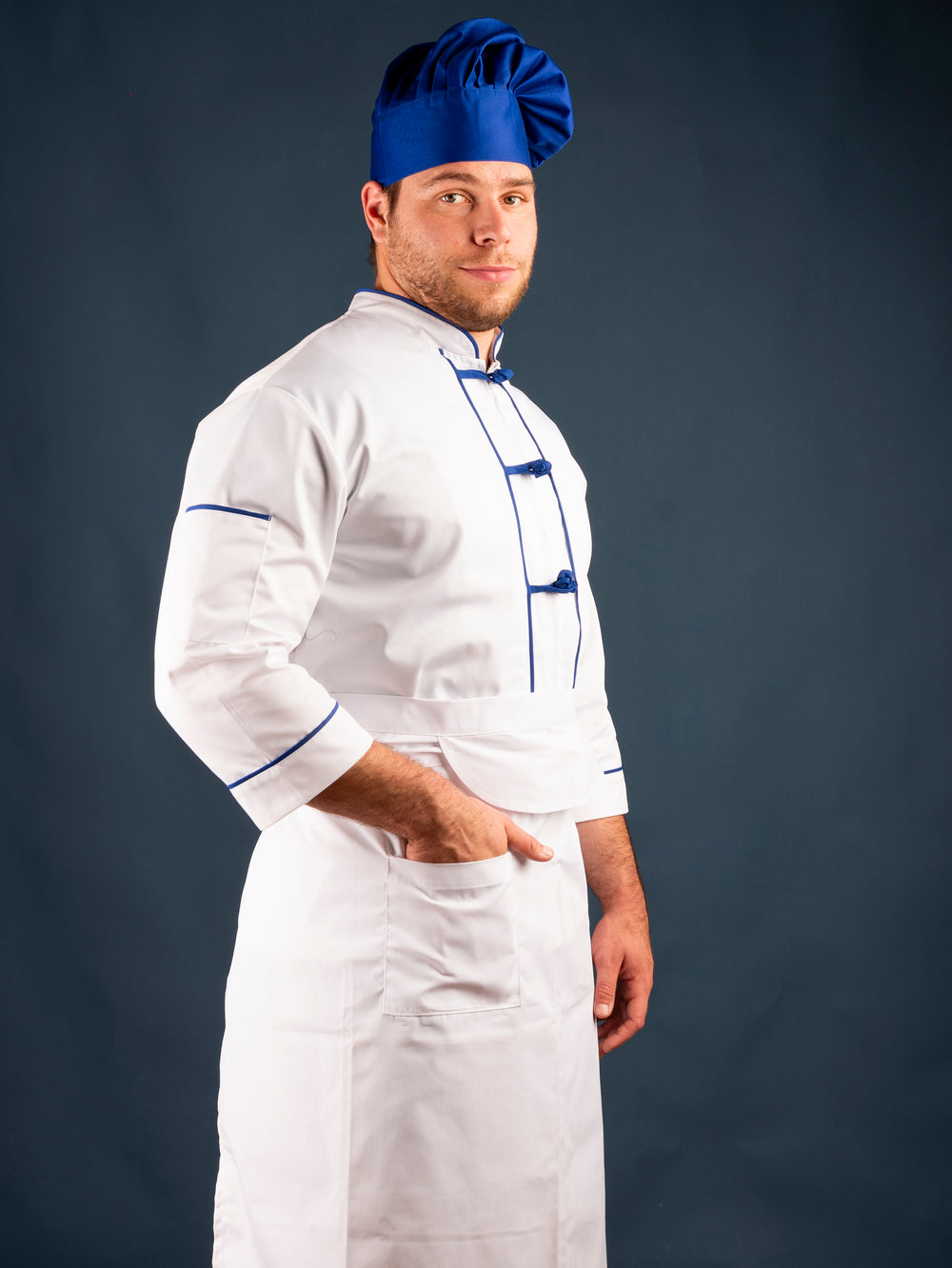 Chaqueta de cocina - blanca - hombre - cierre azul