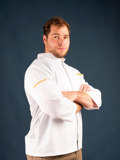 Chaqueta de cocina - blanca - hombre - detalles dorados