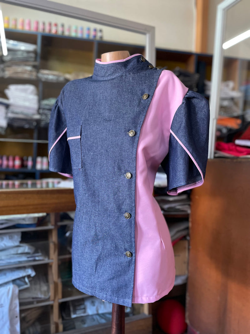 Conjunto de pastelería - respostería - cafetería - unisex - mezclilla y rosado