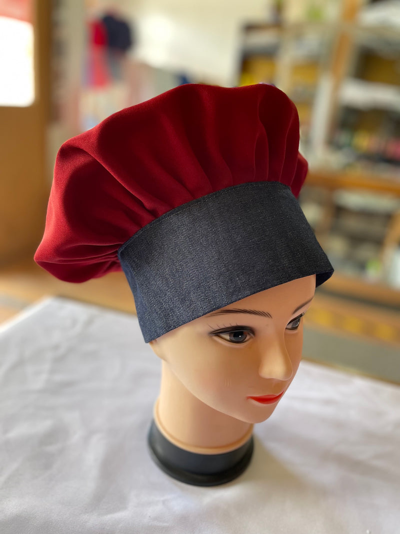 Gorro de cocina - diseño champiñon - unisex - burdeos y mezclilla