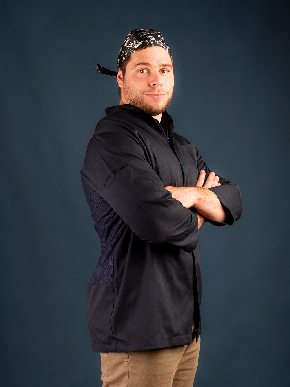 Chaqueta de cocina - hombre - cierre - azul oscuro - diseño largo