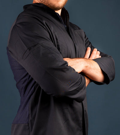 Chaqueta de cocina - hombre - cierre - azul oscuro - diseño largo