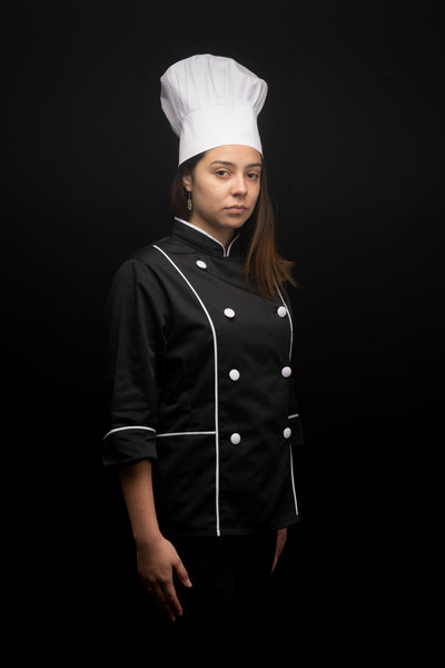 Chaqueta de cocina - negra - mujer - botones blancos
