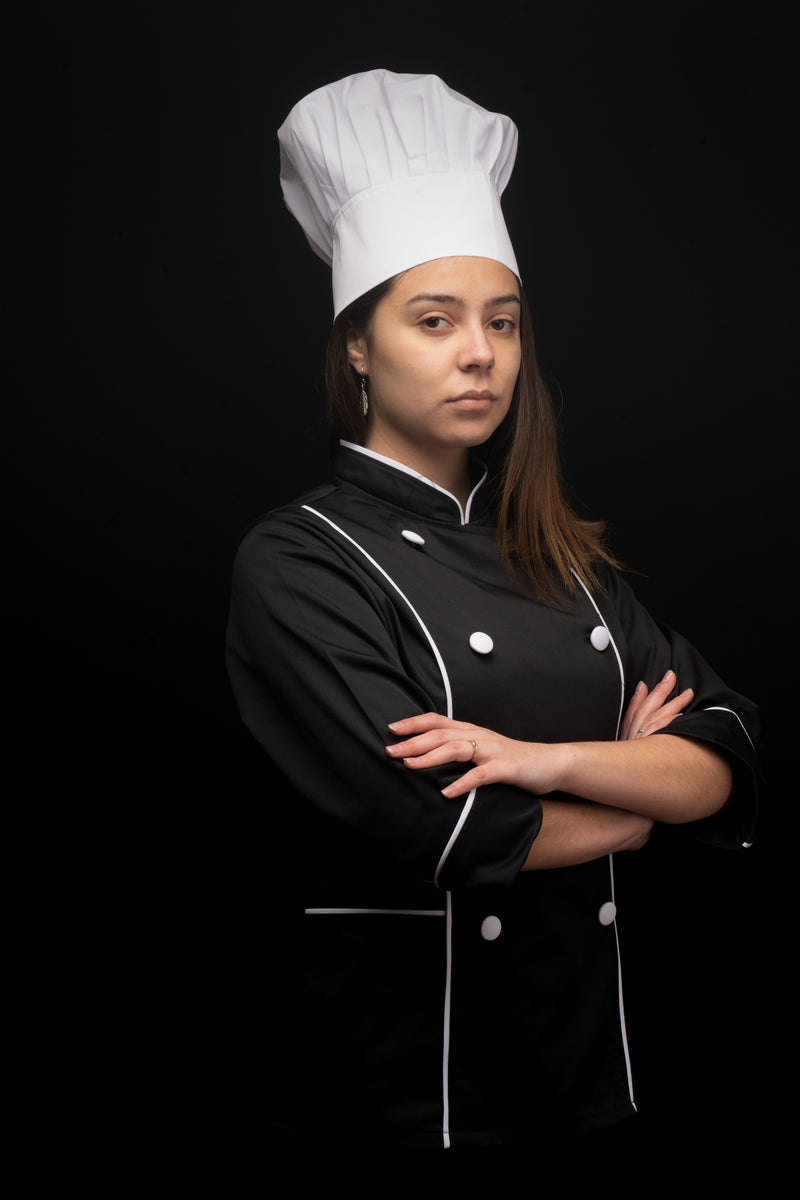 Chaqueta de cocina - negra - mujer - botones blancos