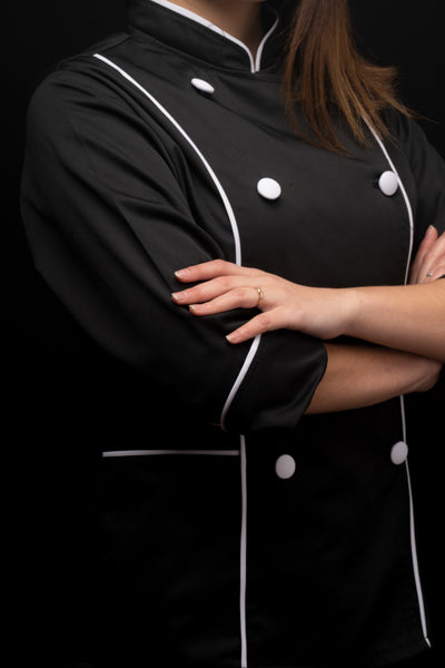 Chaqueta de cocina - negra - mujer - botones blancos