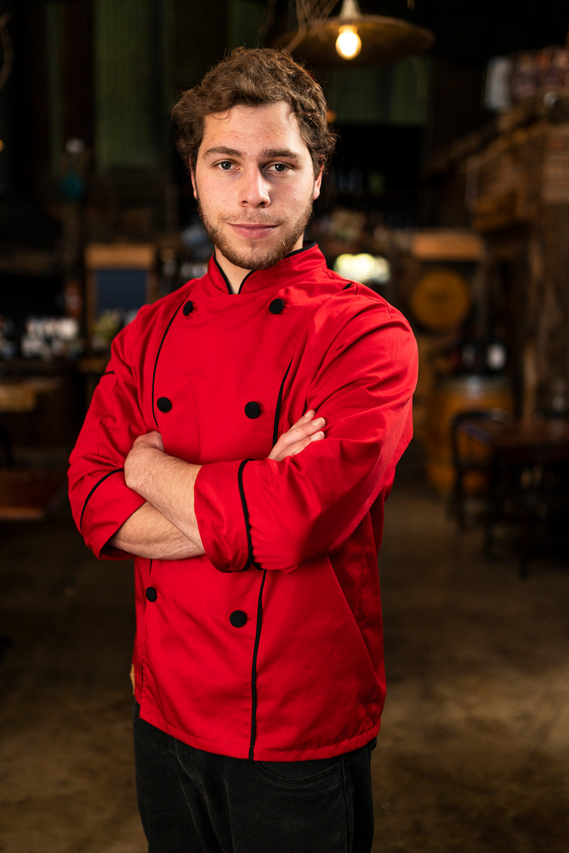 Chaqueta de cocina - roja - hombre - botones negros