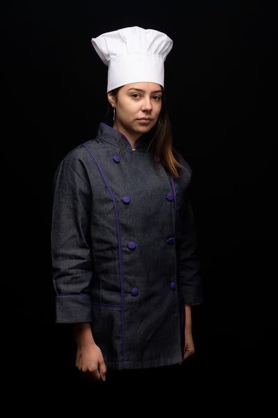 Chaqueta de cocina - mezclilla - mujer - botones morados