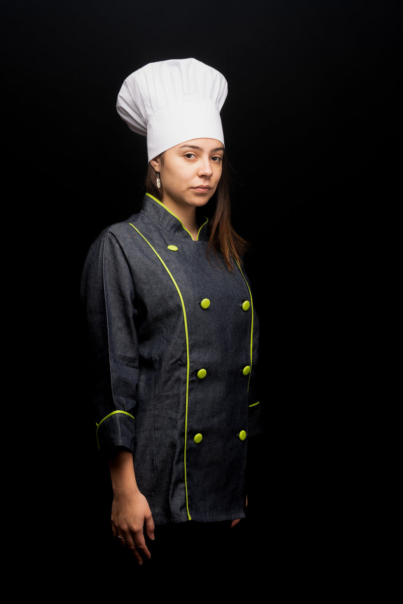 Chaqueta de cocina - mujer - mezclilla - botones verdes