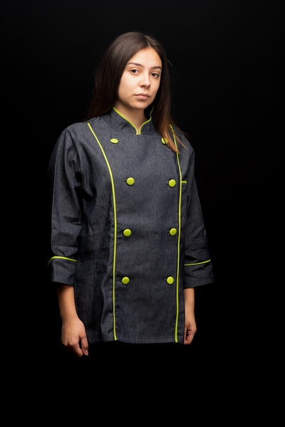 Chaqueta de cocina - mujer - mezclilla - botones verdes