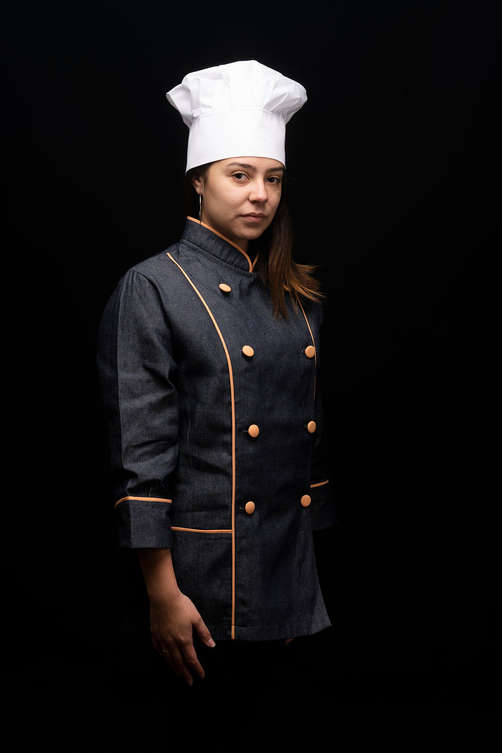 Chaqueta de cocina - mujer - mezclilla - botones damasco