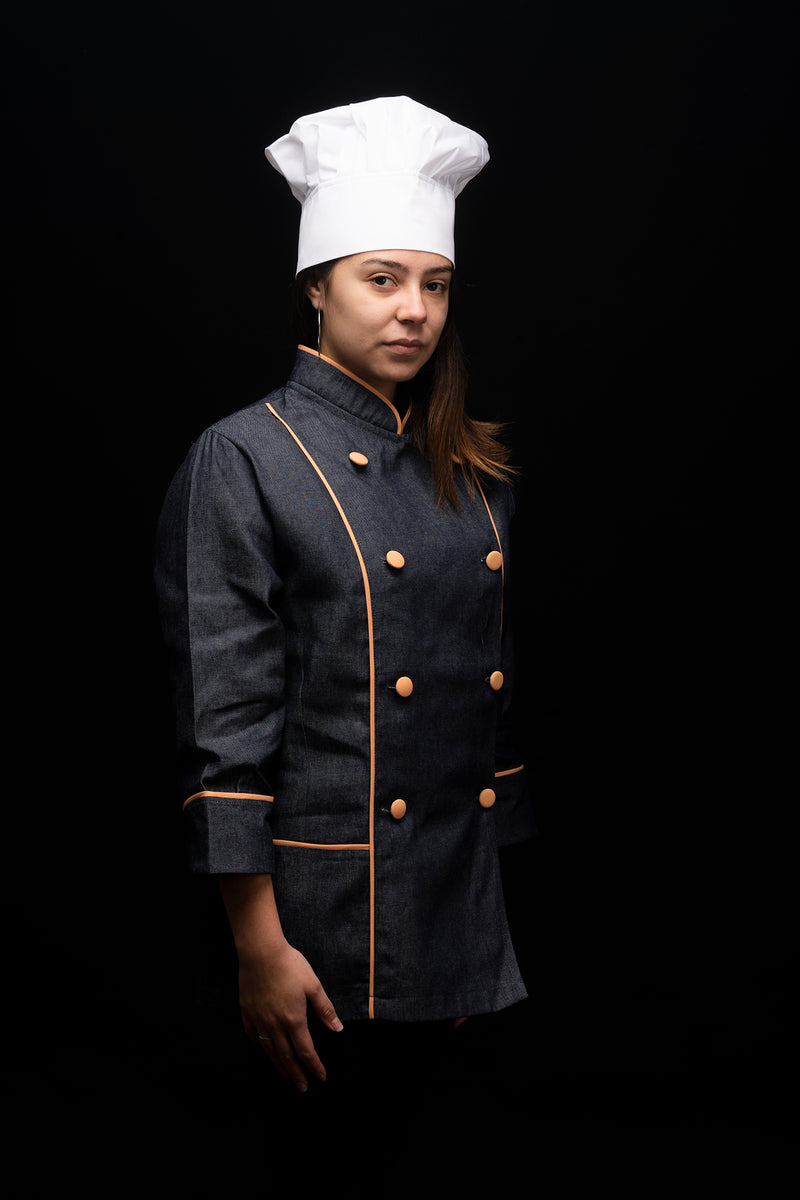 Chaqueta de cocina - mujer - mezclilla - botones damasco