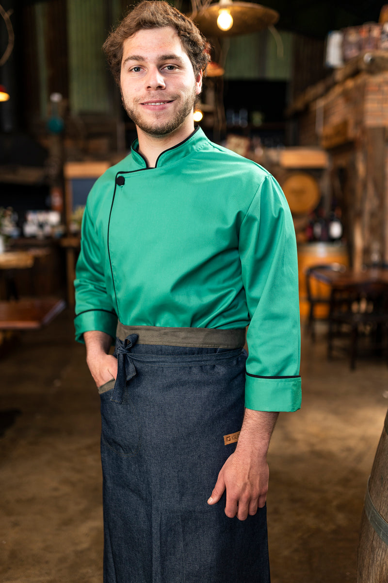 Chaqueta de cocina - hombre - verde cata - con cierre