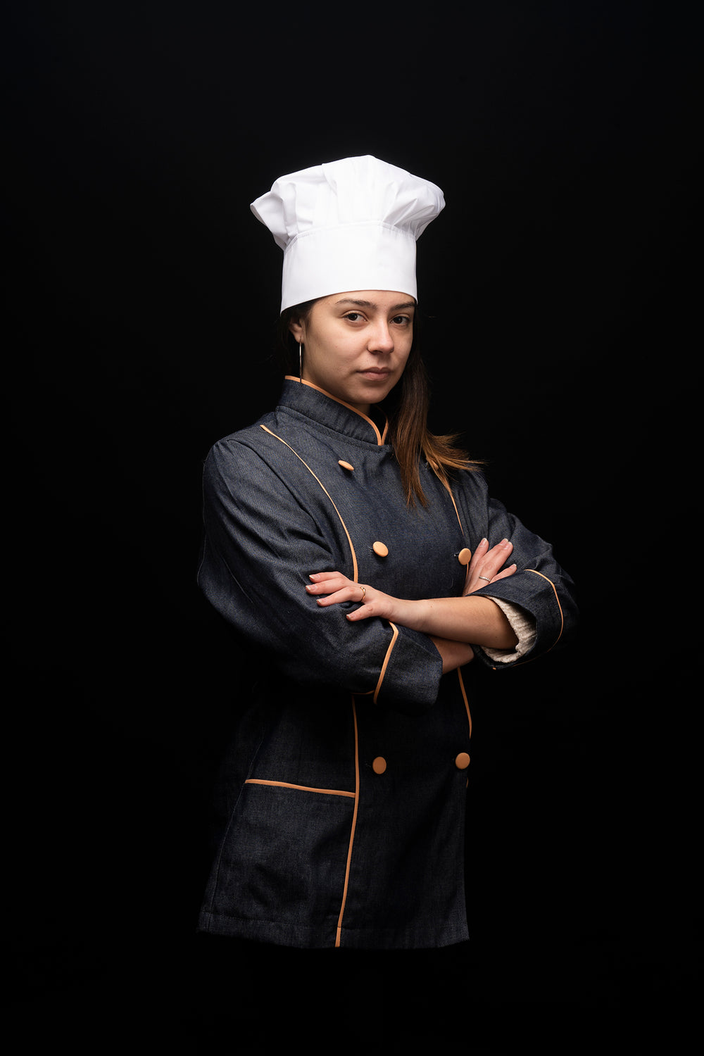 Chaqueta de cocina - mujer - mezclilla - botones damasco