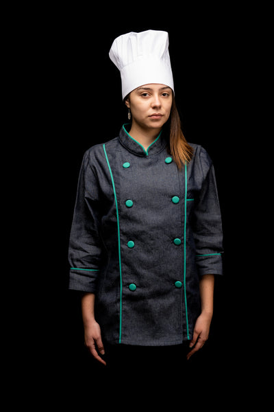 Chaqueta de cocina - mujer - mezclilla - botones esmeralda