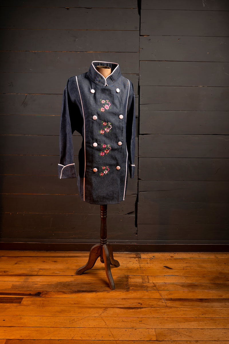 Chaqueta de cocina - mujer - mezclilla - diseño de flores