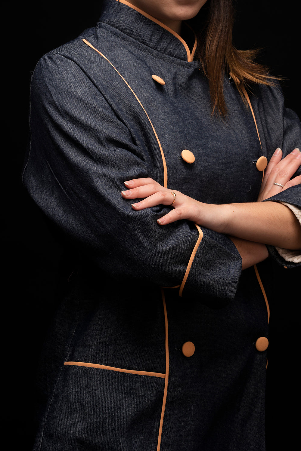 Chaqueta de cocina - mujer - mezclilla - botones damasco