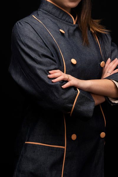 Chaqueta de cocina - mujer - mezclilla - botones damasco