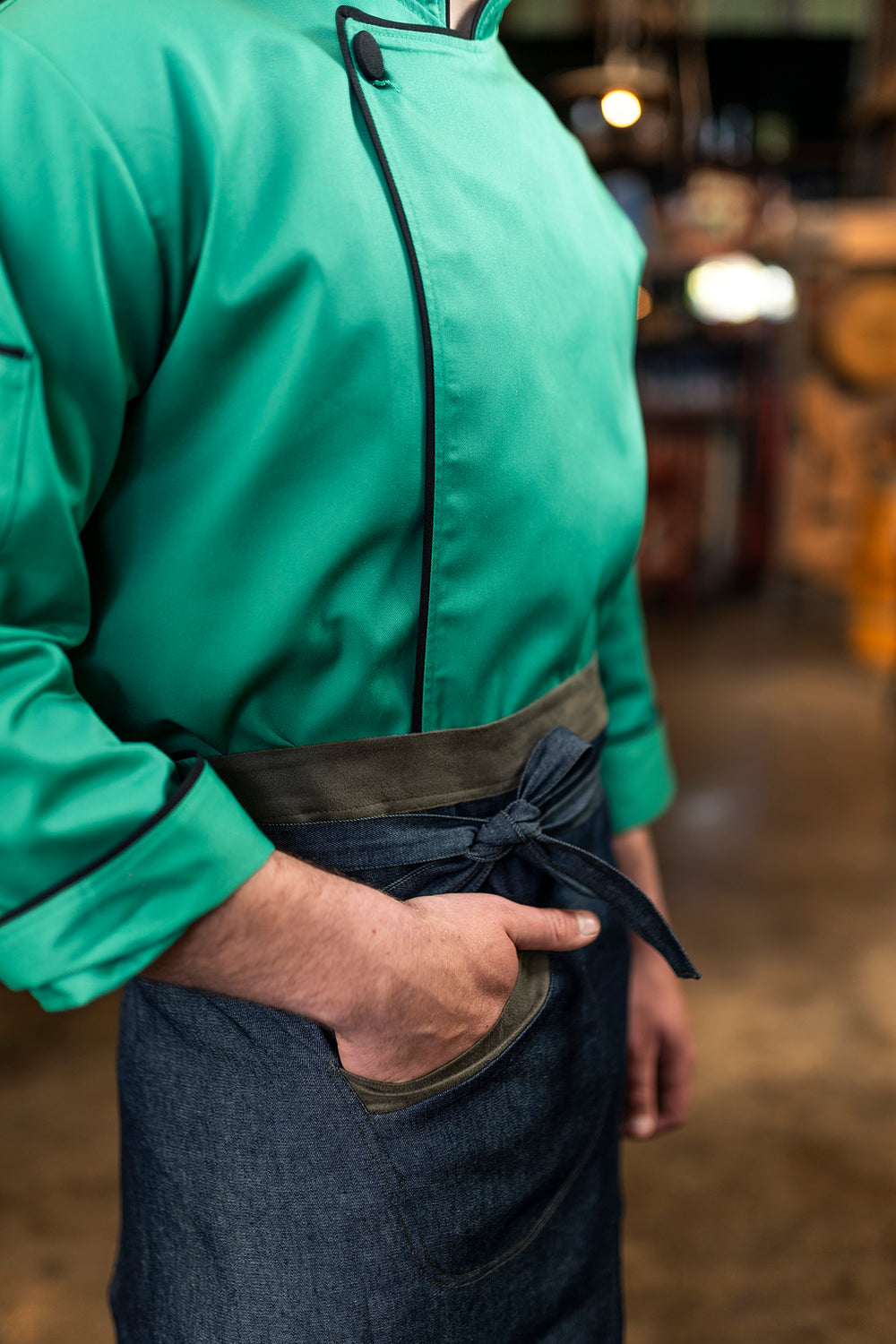 Mandil de cocina - unisex - detalles en verde - largo