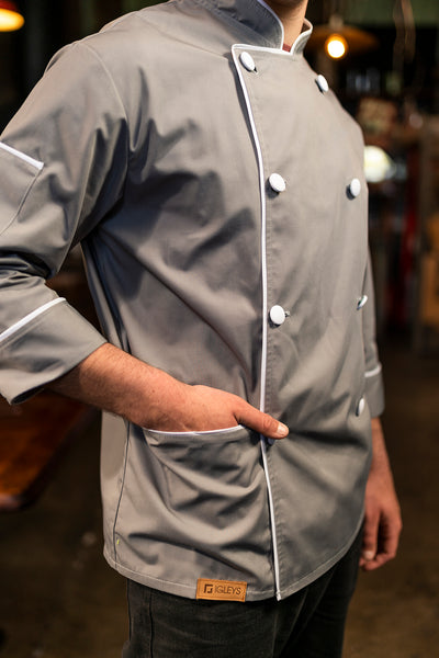 Chaqueta de cocina - hombre - gris - botones blancos