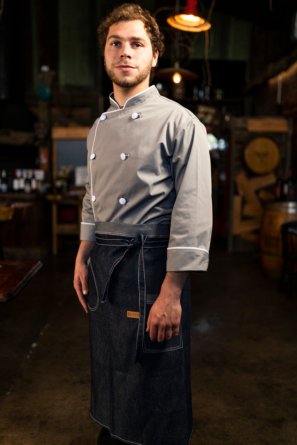 Chaqueta de cocina - hombre - gris - botones blancos