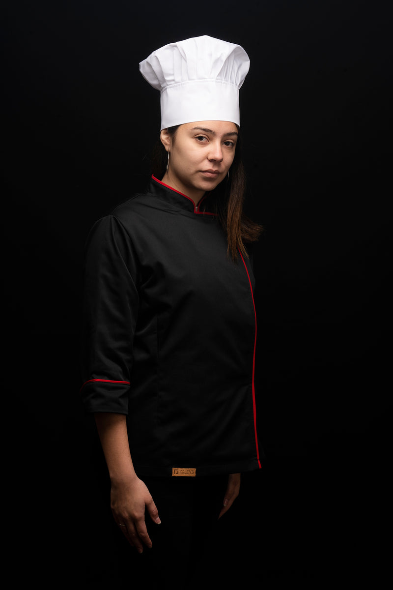 Chaqueta de cocina - negra - mujer - con cierre