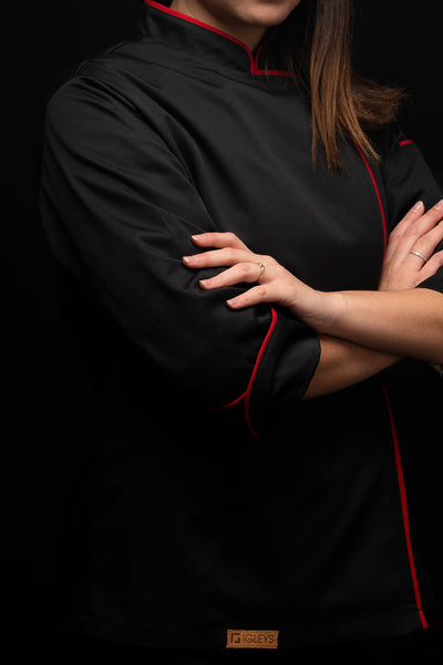 Chaqueta de cocina - negra - mujer - con cierre