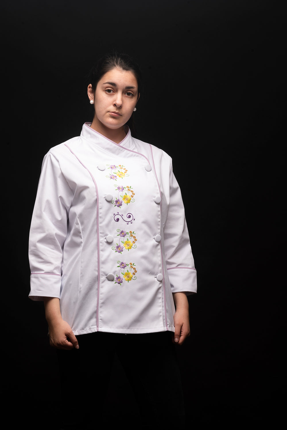 Chaqueta de cocina - mujer - blanca - diseño bordado frontal