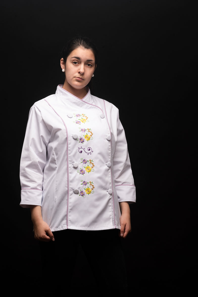 Chaqueta de cocina - mujer - blanca - diseño bordado frontal