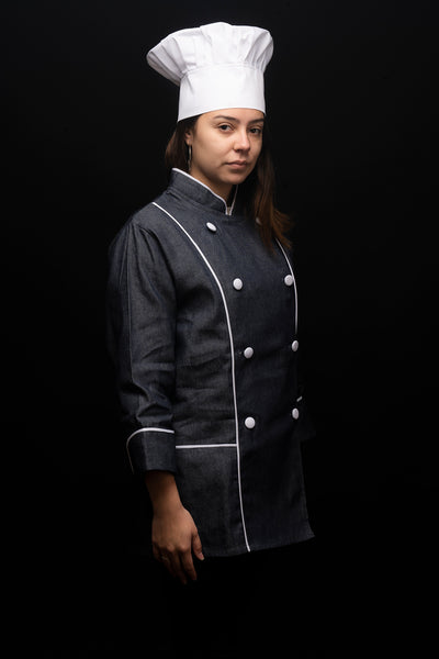 Chaqueta de cocina - mujer - botones blancos - mezclilla