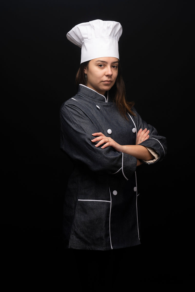 Chaqueta de cocina - mujer - botones blancos - mezclilla