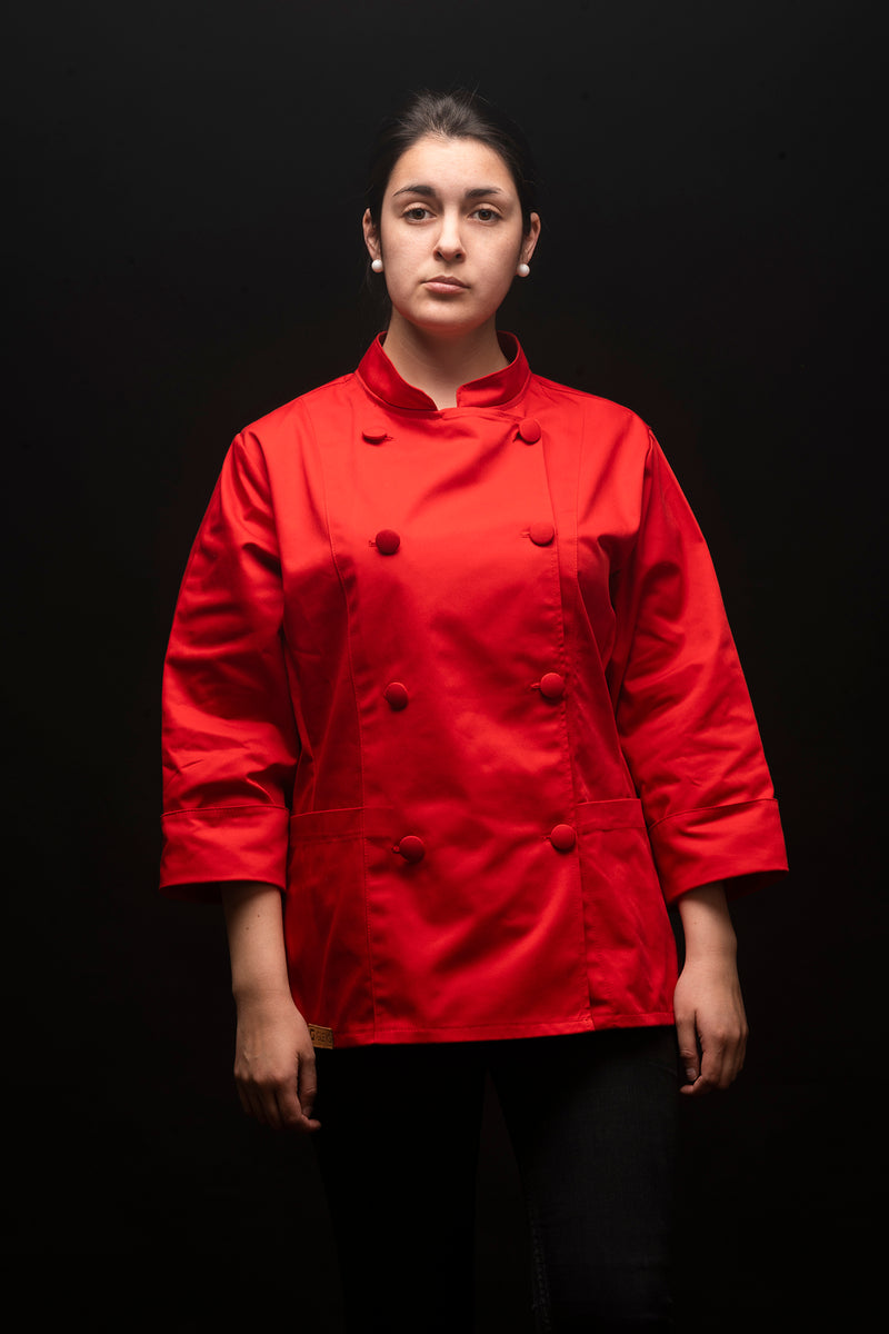 Chaqueta de cocina - roja - mujer - botones rojos