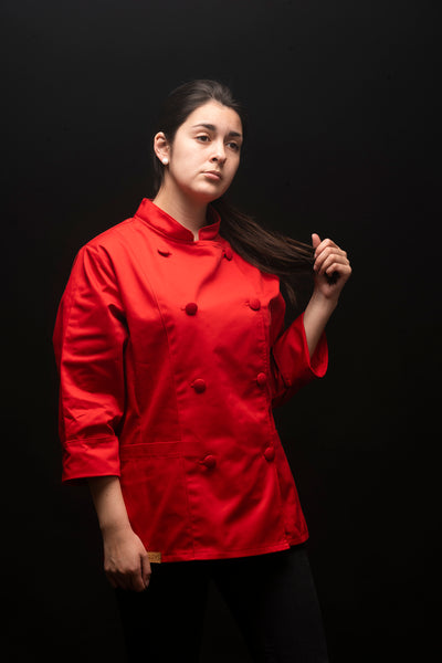 Chaqueta de cocina - roja - mujer - botones rojos