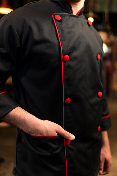 Chaqueta de cocina - negra - hombre - botones rojos