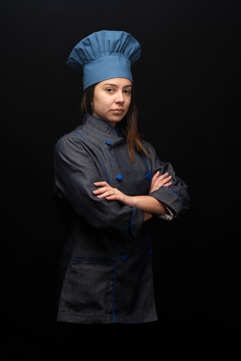 Chaqueta de cocina - mezclilla - mujer - botones azulinos