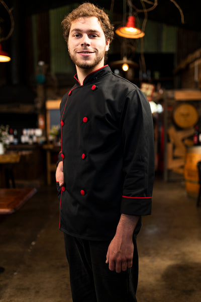 Chaqueta de cocina - negra - hombre - botones rojos