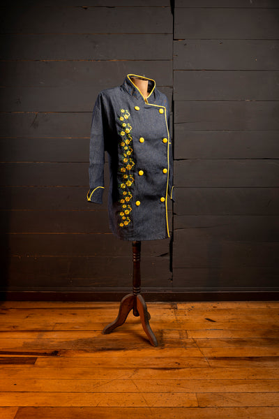 Chaqueta de cocina - mezclilla - mujer - flores amarillas