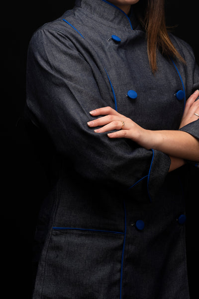 Chaqueta de cocina - mezclilla - mujer - botones azulinos