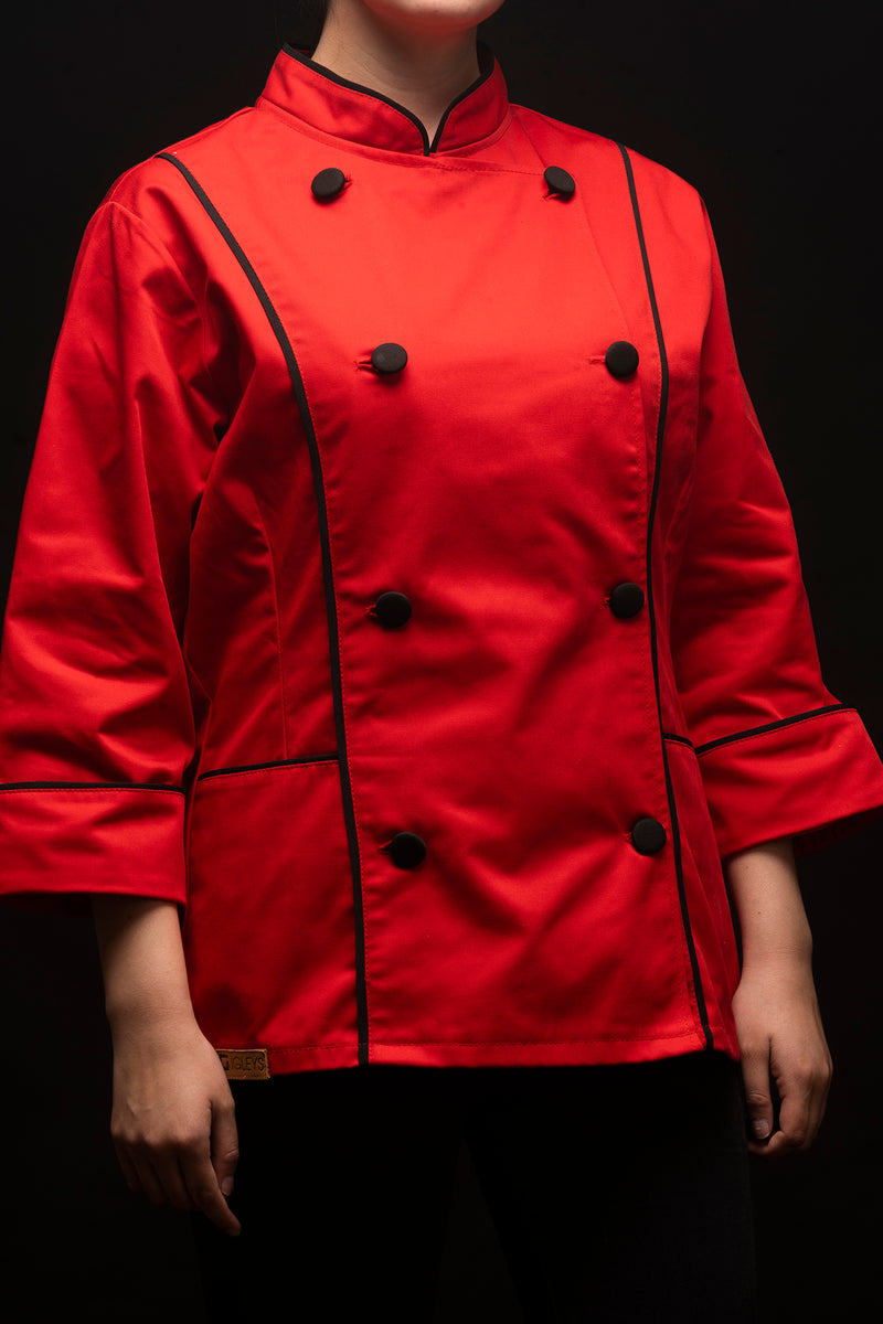 Chaqueta de cocina - roja - mujer - botones negros