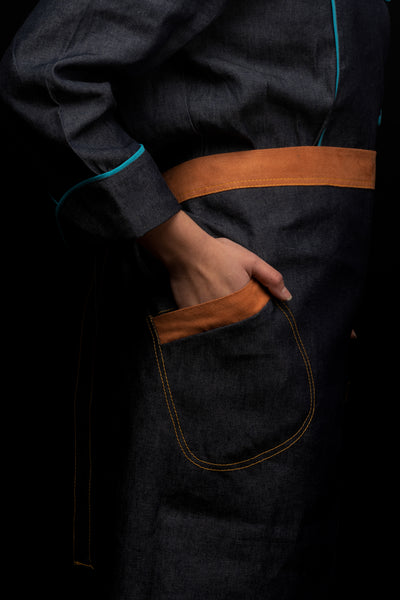 Mandil de cocina - unisex - detalles en damazco - largo