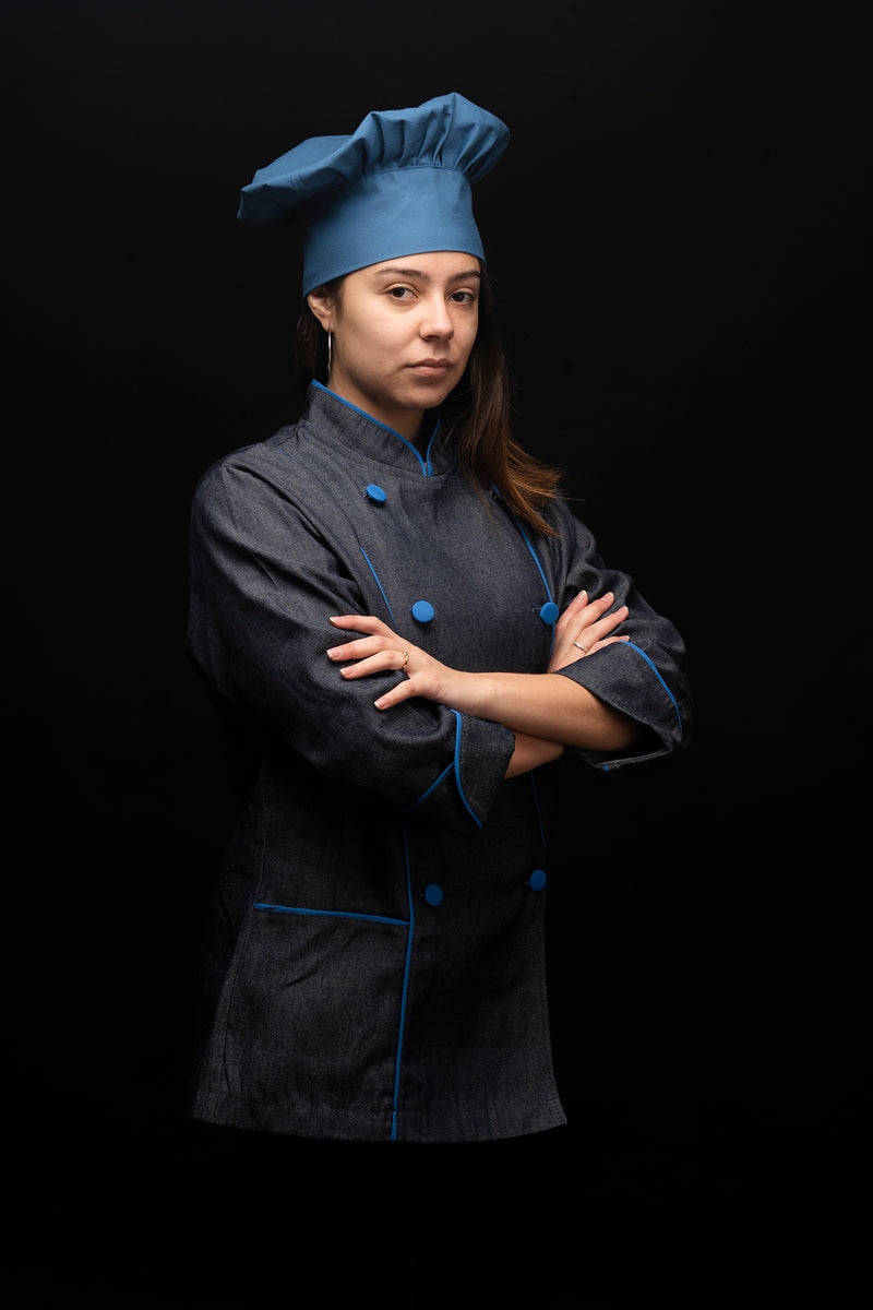 Chaqueta de cocina - mezclilla - mujer - botones azules