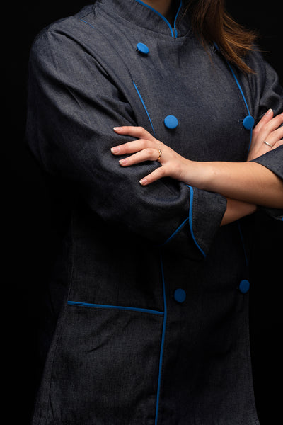 Chaqueta de cocina - mezclilla - mujer - botones azules