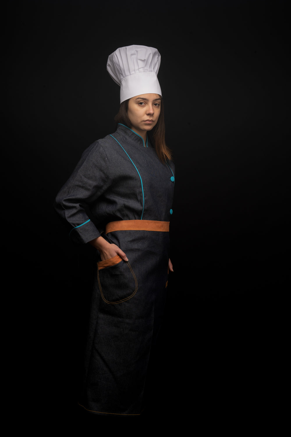 Mandil de cocina - unisex - detalles en damazco - largo