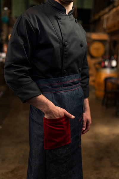 Mandil de cocina - unisex - mezclilla con detalles en rojo