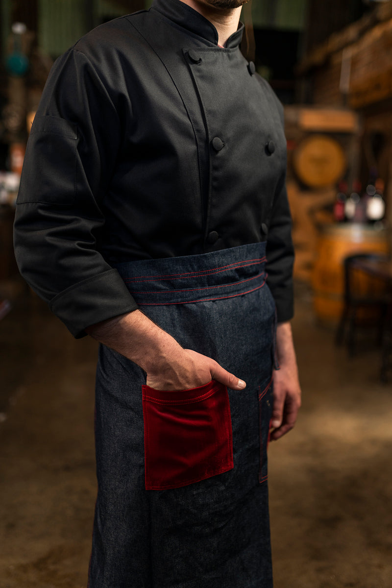 Mandil de cocina - unisex - mezclilla con detalles en rojo