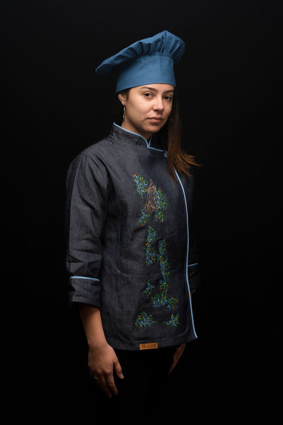 Chaqueta de cocina - mezclilla - mujer - flores bordadas - Branch