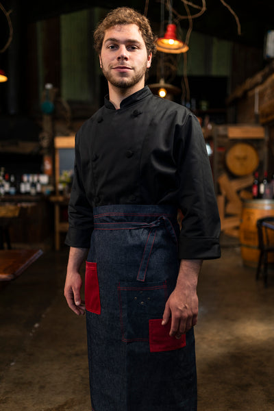 Mandil de cocina - unisex - mezclilla con detalles en rojo