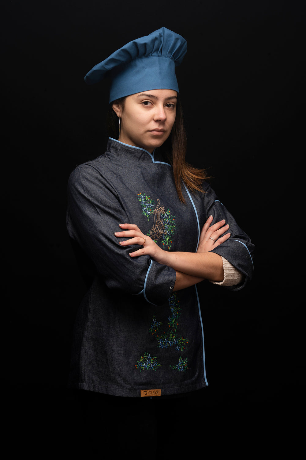 Chaqueta de cocina - mezclilla - mujer - flores bordadas - Branch