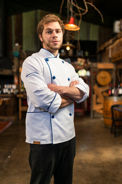 Chaqueta de cocina - blanca - hombre - botones azules