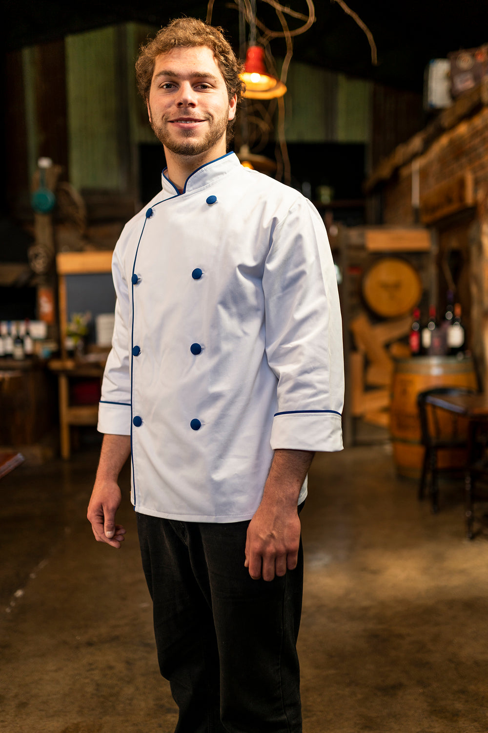 Chaqueta de cocina - blanca - hombre - botones azules