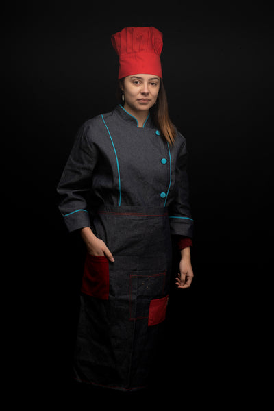 Mandil de cocina - unisex - detalles en rojo - largo